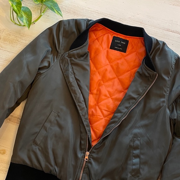 Love Tree Dark Green Bomber Jacket with Orange Lining - Picture 4 of 4